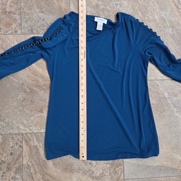 Carmen Ring Sleeve Top Teal Blue Long Sleeve Blouse Casual Chic Size M - Picture 5 of 6